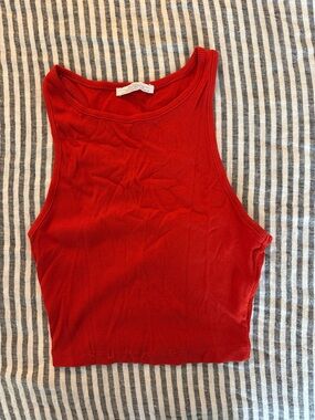 Zara Red Ribbed Crop Tank Top - Women